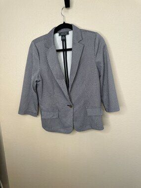 NYCC Womens 3/4 Sleeve Open Front Blazer Jacket M Black White Geometric Style
